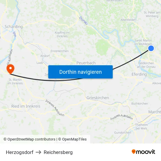 Herzogsdorf to Reichersberg map