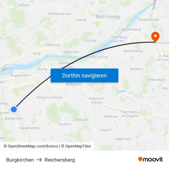 Burgkirchen to Reichersberg map