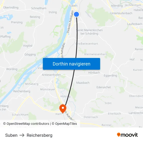 Suben to Reichersberg map