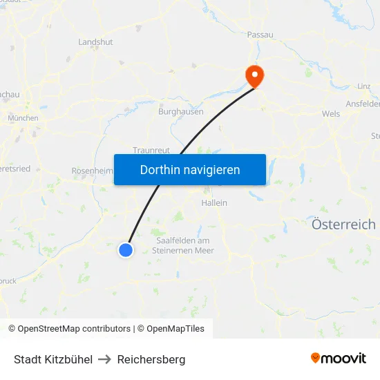 Stadt Kitzbühel to Reichersberg map
