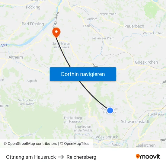 Ottnang am Hausruck to Reichersberg map