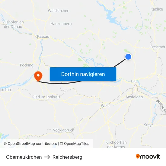 Oberneukirchen to Reichersberg map
