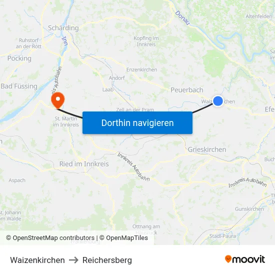 Waizenkirchen to Reichersberg map