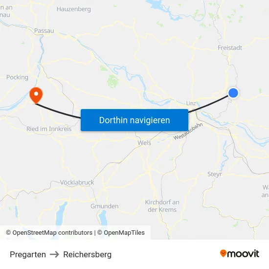 Pregarten to Reichersberg map