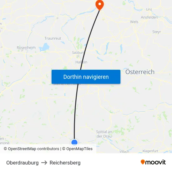 Oberdrauburg to Reichersberg map