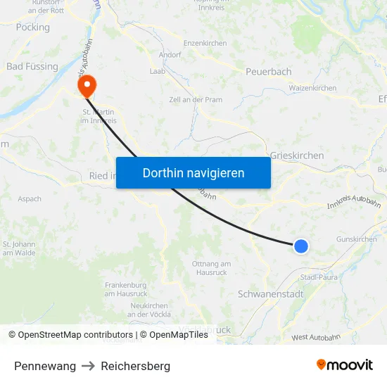 Pennewang to Reichersberg map