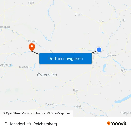 Pillichsdorf to Reichersberg map