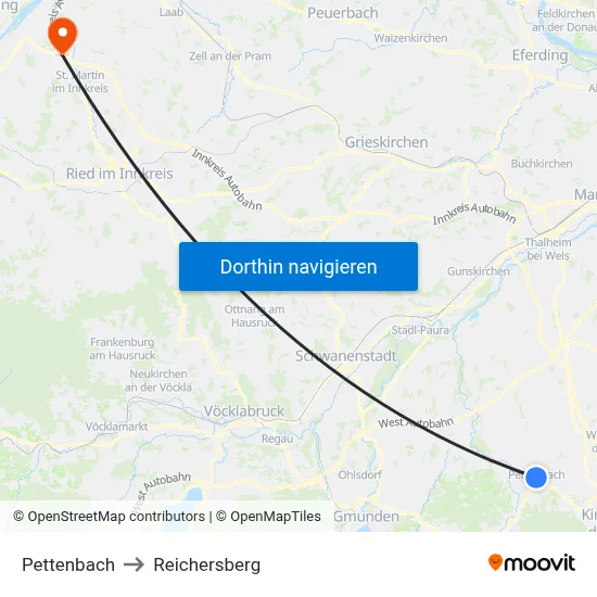 Pettenbach to Reichersberg map