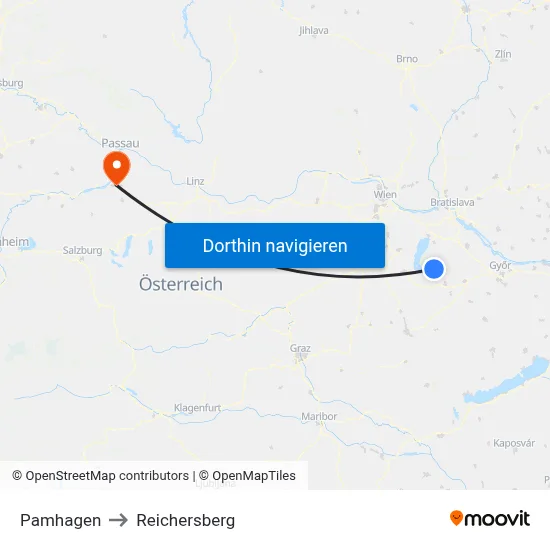 Pamhagen to Reichersberg map