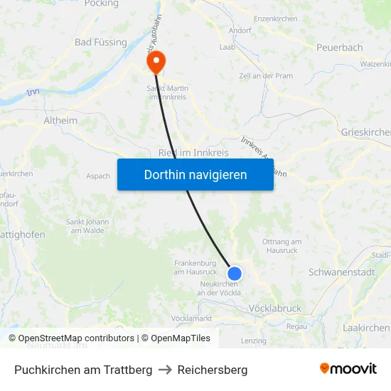 Puchkirchen am Trattberg to Reichersberg map