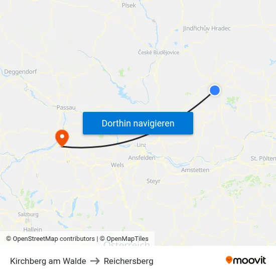 Kirchberg am Walde to Reichersberg map