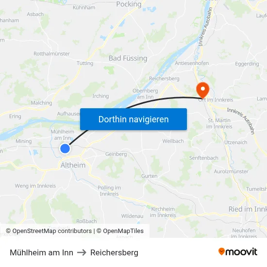 Mühlheim am Inn to Reichersberg map