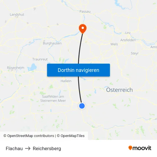 Flachau to Reichersberg map
