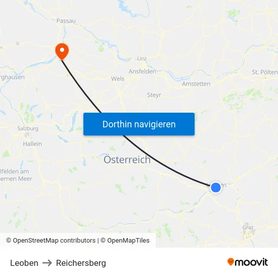 Leoben to Reichersberg map