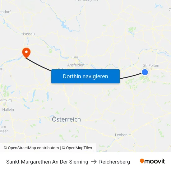 Sankt Margarethen An Der Sierning to Reichersberg map