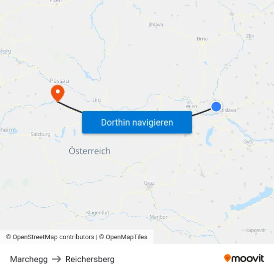 Marchegg to Reichersberg map