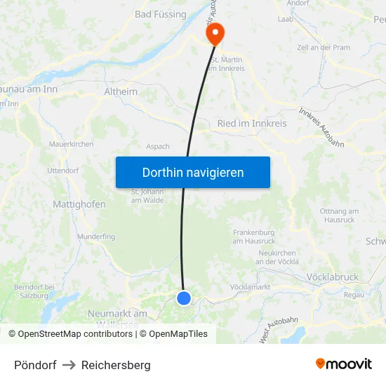 Pöndorf to Reichersberg map