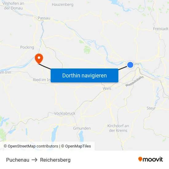 Puchenau to Reichersberg map