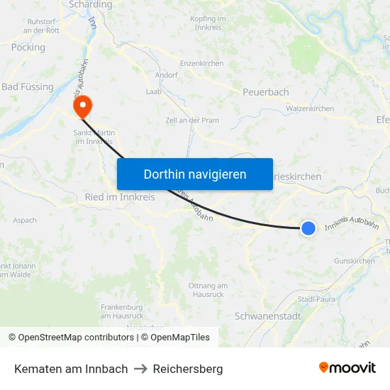 Kematen am Innbach to Reichersberg map