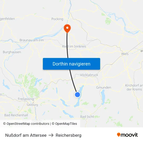 Nußdorf am Attersee to Reichersberg map
