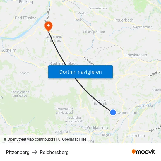 Pitzenberg to Reichersberg map