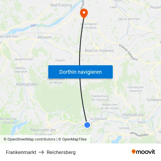 Frankenmarkt to Reichersberg map
