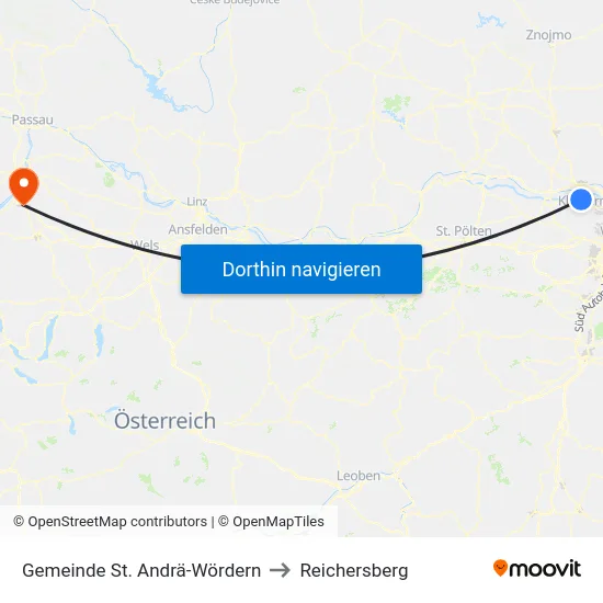 Gemeinde St. Andrä-Wördern to Reichersberg map