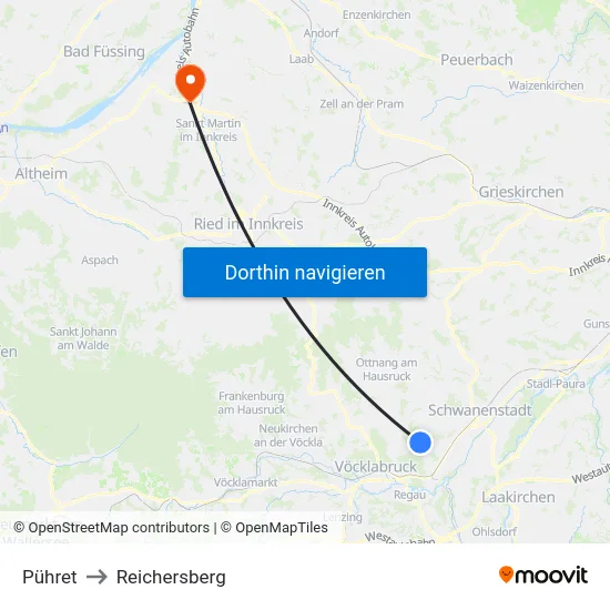 Pühret to Reichersberg map