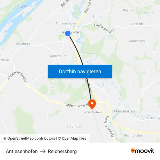 Antiesenhofen to Reichersberg map