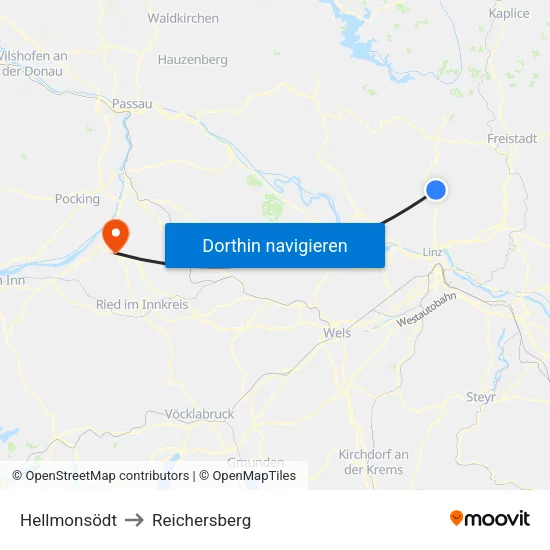 Hellmonsödt to Reichersberg map