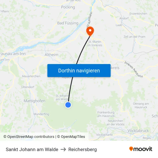 Sankt Johann am Walde to Reichersberg map