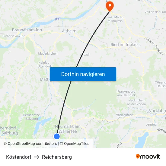Köstendorf to Reichersberg map