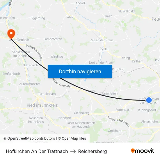 Hofkirchen An Der Trattnach to Reichersberg map
