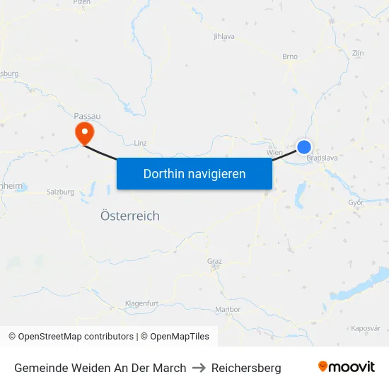 Gemeinde Weiden An Der March to Reichersberg map