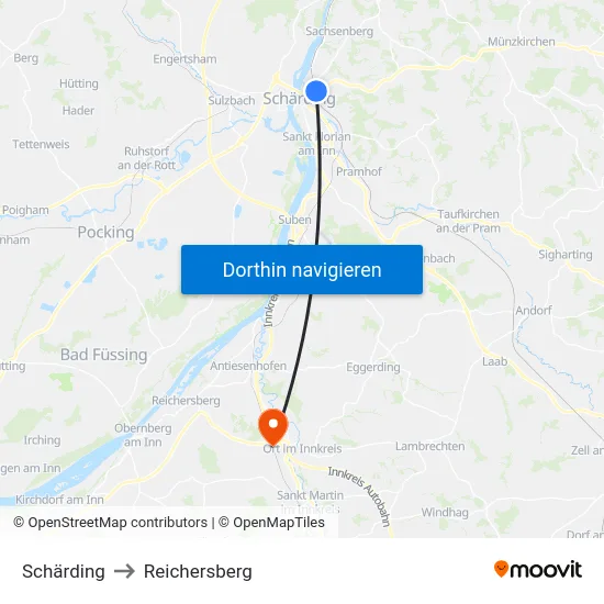 Schärding to Reichersberg map