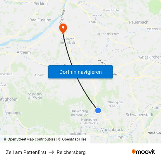 Zell am Pettenfirst to Reichersberg map