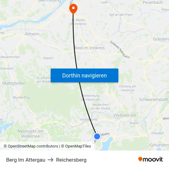 Berg Im Attergau to Reichersberg map