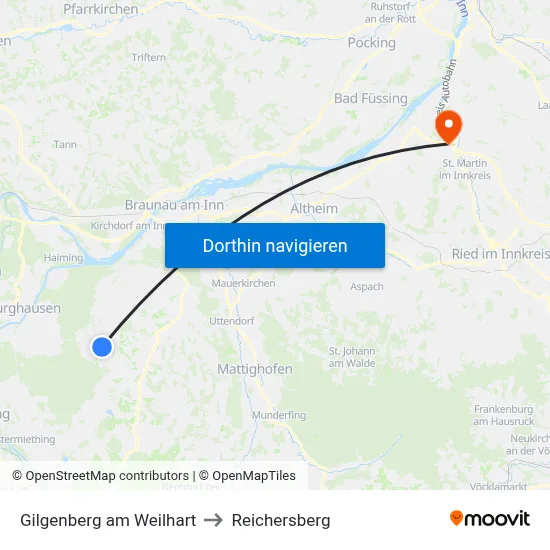 Gilgenberg am Weilhart to Reichersberg map