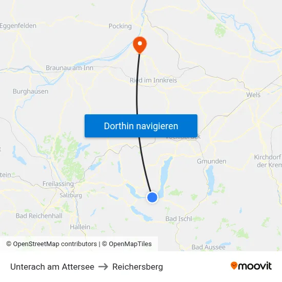 Unterach am Attersee to Reichersberg map