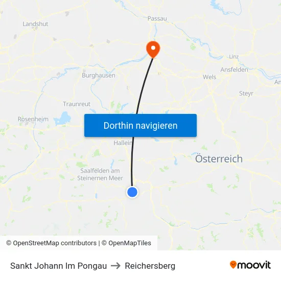 Sankt Johann Im Pongau to Reichersberg map