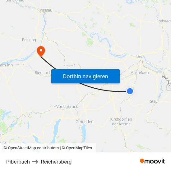 Piberbach to Reichersberg map