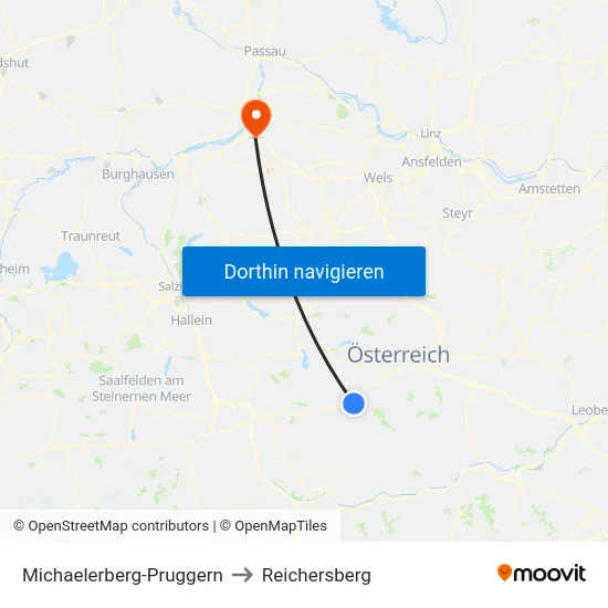 Michaelerberg-Pruggern to Reichersberg map