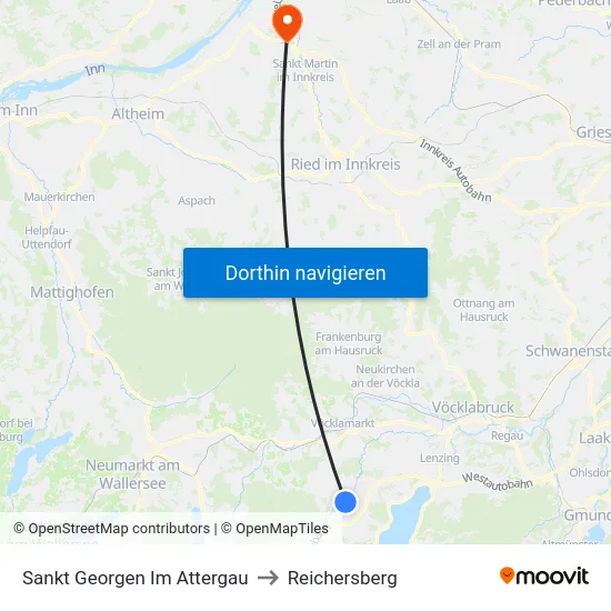Sankt Georgen Im Attergau to Reichersberg map