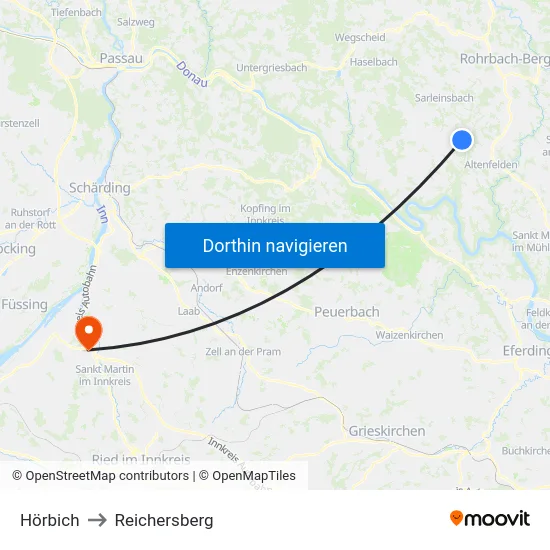 Hörbich to Reichersberg map