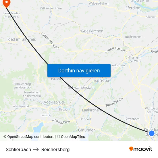 Schlierbach to Reichersberg map