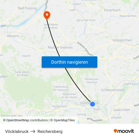 Vöcklabruck to Reichersberg map