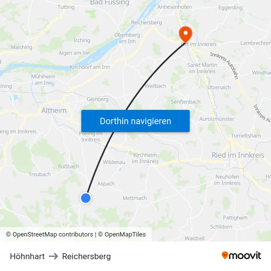 Höhnhart to Reichersberg map
