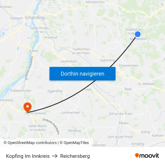Kopfing Im Innkreis to Reichersberg map