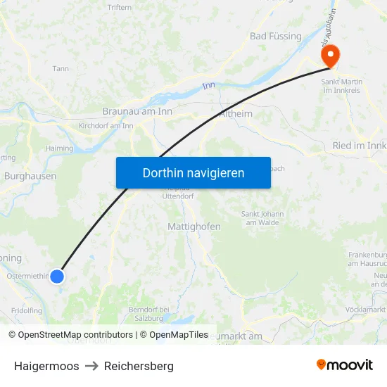 Haigermoos to Reichersberg map