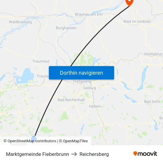 Marktgemeinde Fieberbrunn to Reichersberg map